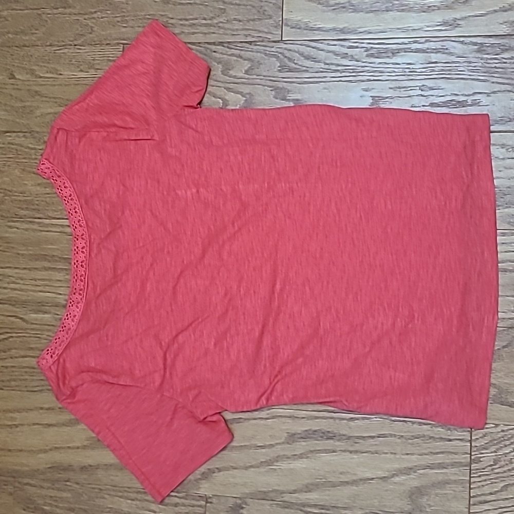 Talbots Lace Trim Square Neck Knit Top Cotton Blend T-shirt sz Large - Picture 4 of 6